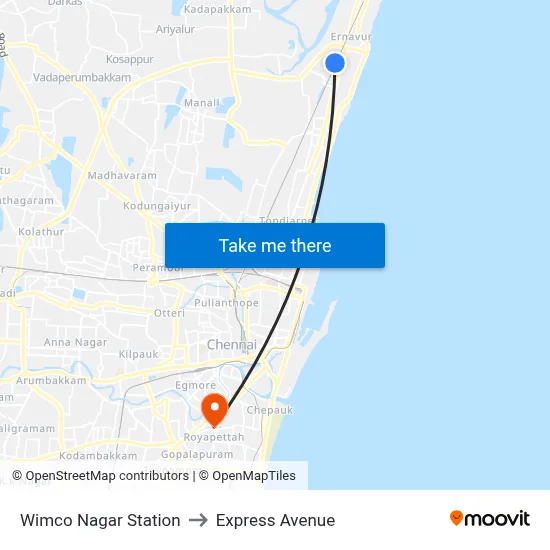 Wimco Nagar Station to Express Avenue map
