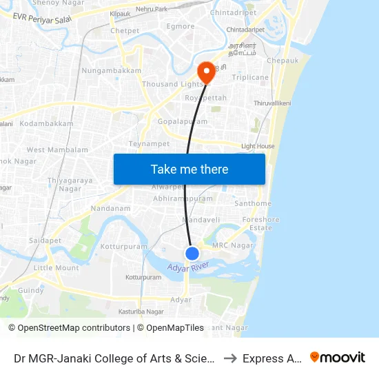Dr MGR-Janaki College of Arts & Science for Women to Express Avenue map