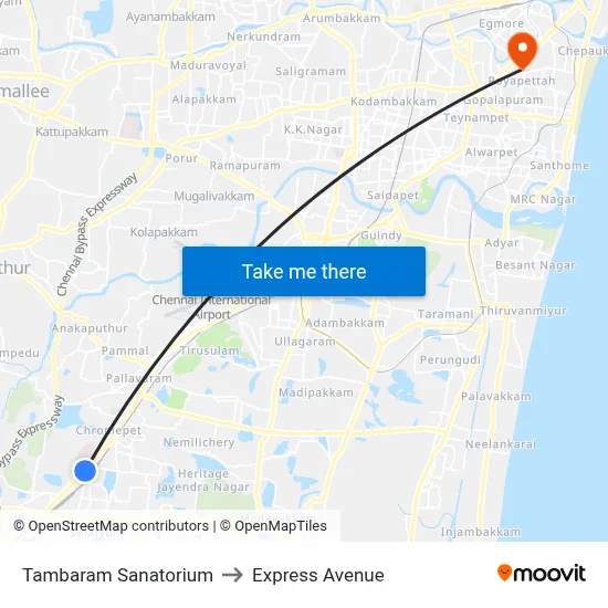 Tambaram Sanatorium to Express Avenue map
