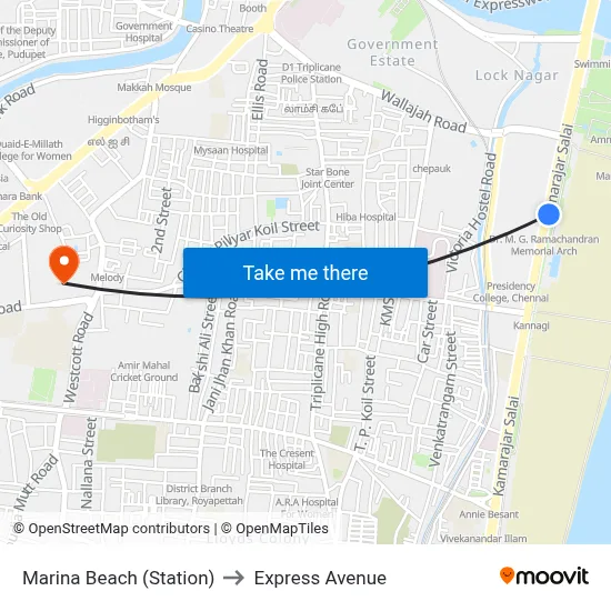 Marina Beach (Station) to Express Avenue map