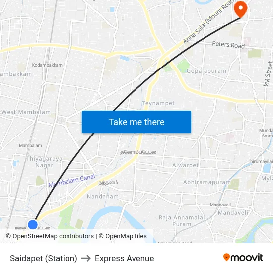 Saidapet (Station) to Express Avenue map