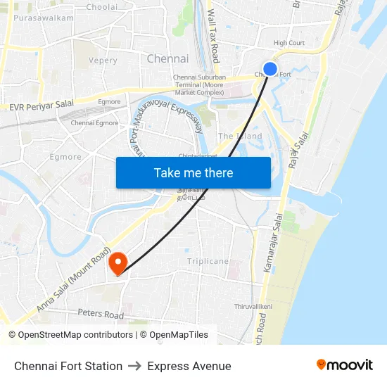 Chennai Fort Station to Express Avenue map