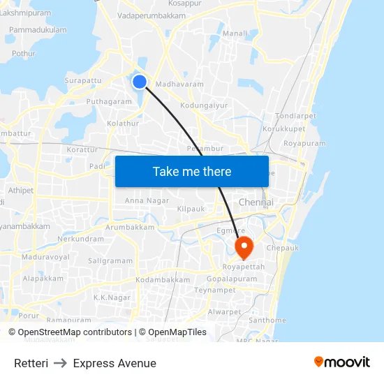 Retteri to Express Avenue map
