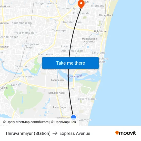 Thiruvanmiyur (Station) to Express Avenue map