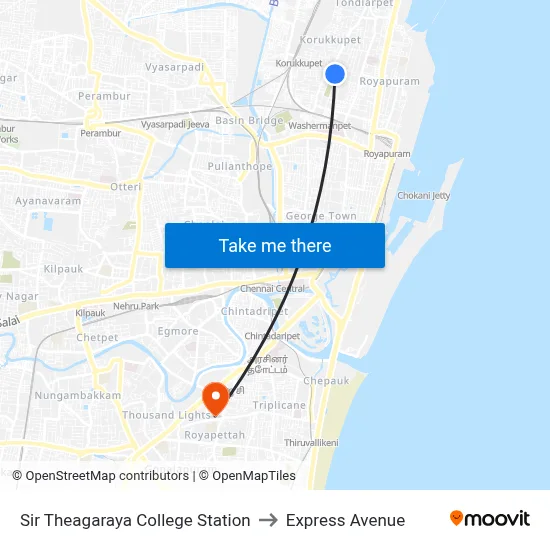 Sir Theagaraya College Station to Express Avenue map