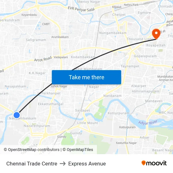 Chennai Trade Centre to Express Avenue map