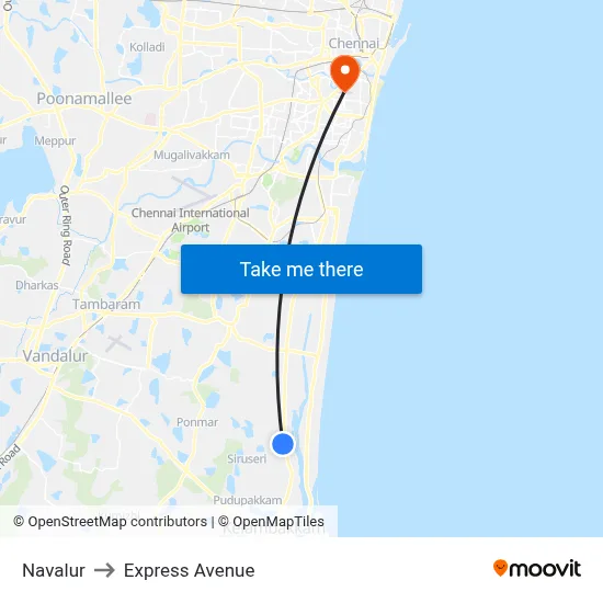 Navalur to Express Avenue map