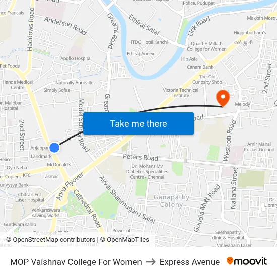 MOP Vaishnav College For Women to Express Avenue map