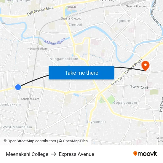 Meenakshi College to Express Avenue map