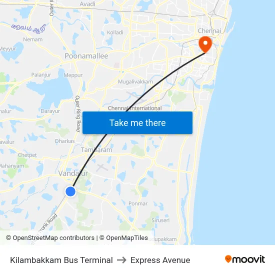 Kilambakkam Bus Terminal to Express Avenue map