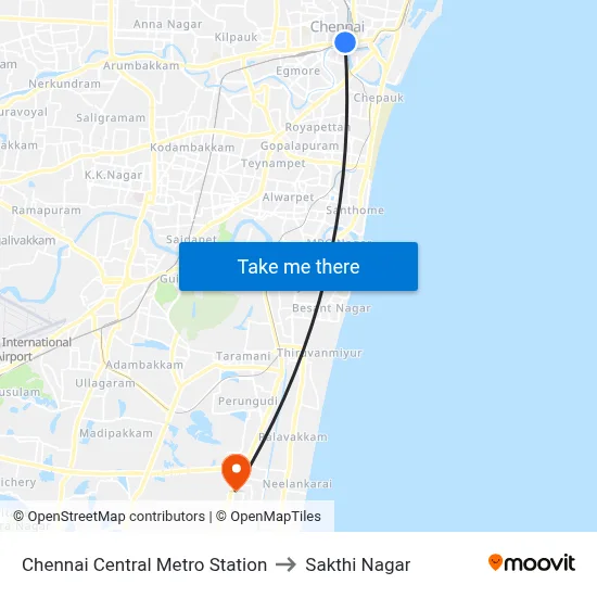 Chennai Central Metro Station to Sakthi Nagar map