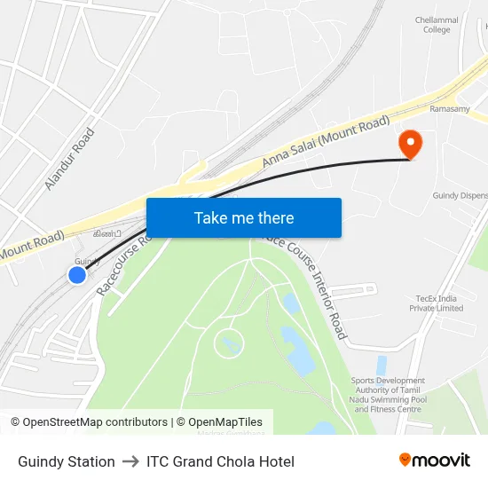 Guindy Station to ITC Grand Chola Hotel map