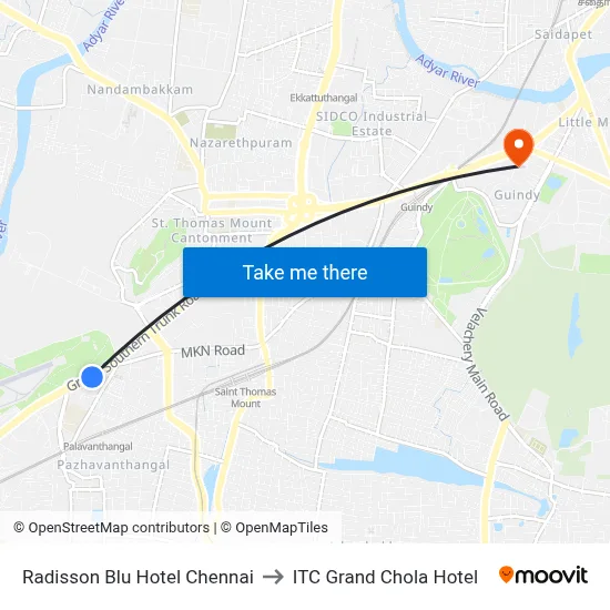 Radisson Blu Hotel Chennai to ITC Grand Chola Hotel map