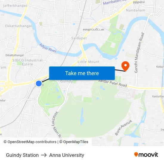 Guindy Station to Anna University map