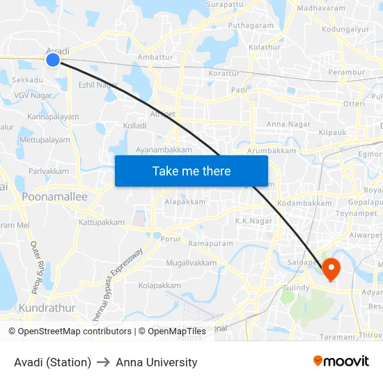 Avadi (Station) to Anna University map