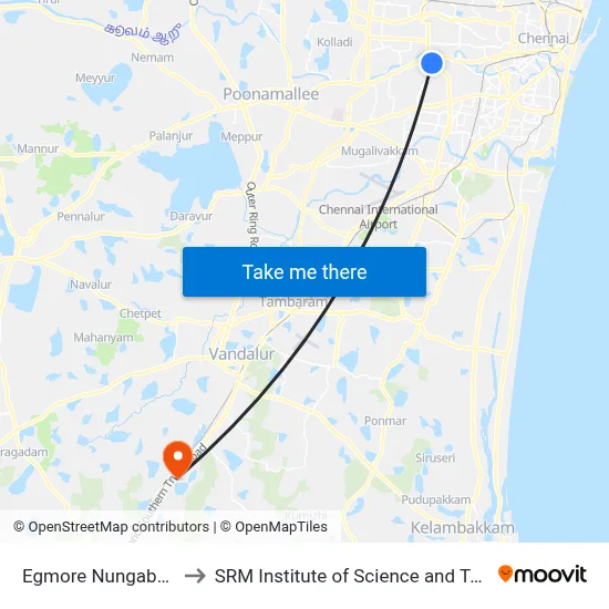एगमोर नुंगाबक्कम to एसआरएम विज्ञान और प्रौद्योगिकी संस्थान map