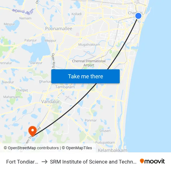 Fort Tondiarpet to SRM Institute of Science and Technology map