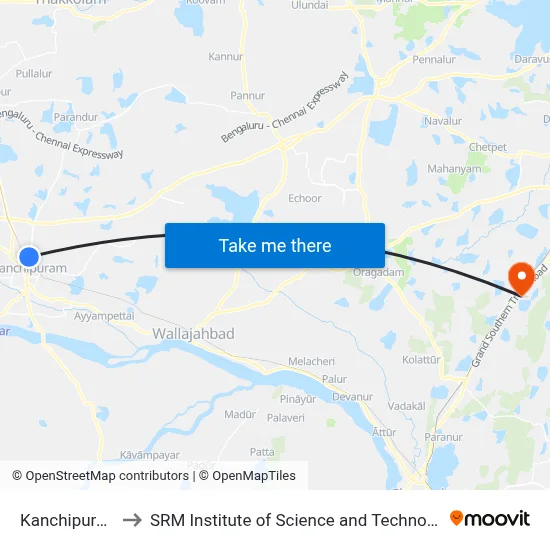 कांचीपुरम to एसआरएम विज्ञान और प्रौद्योगिकी संस्थान map