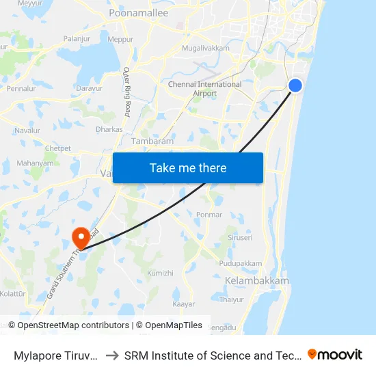 Mylapore Tiruvallikk to SRM Institute of Science and Technology map