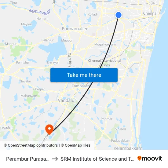 Perambur Purasavakam to SRM Institute of Science and Technology map