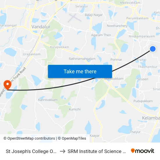St Joseph's College Of Engineering to SRM Institute of Science and Technology map