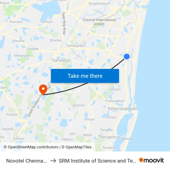 Novotel Chennai OMR to SRM Institute of Science and Technology map
