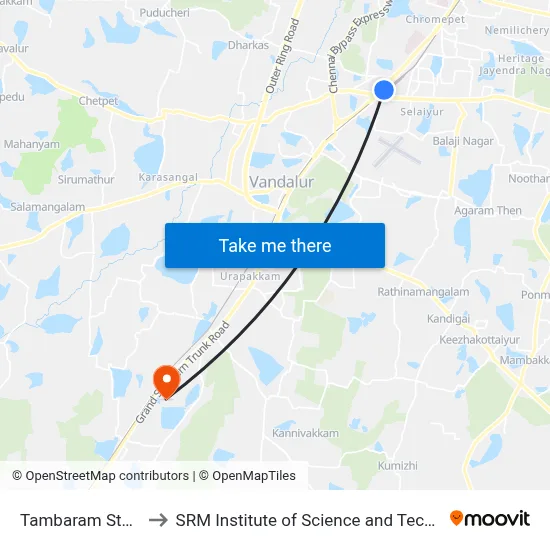 Tambaram Station to SRM Institute of Science and Technology map