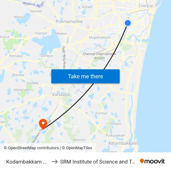 Kodambakkam Station to SRM Institute of Science and Technology map