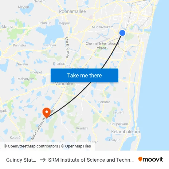 Guindy Station to SRM Institute of Science and Technology map