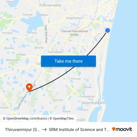 Thiruvanmiyur (Station) to SRM Institute of Science and Technology map
