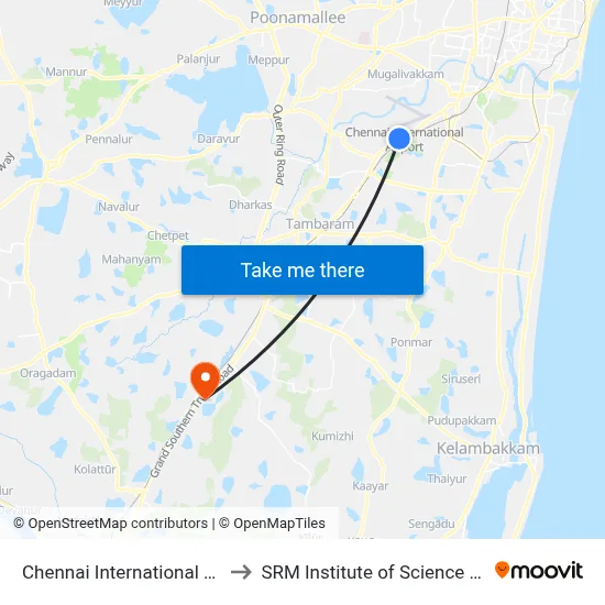 Chennai International Airport Station to एसआरएम विज्ञान और प्रौद्योगिकी संस्थान map