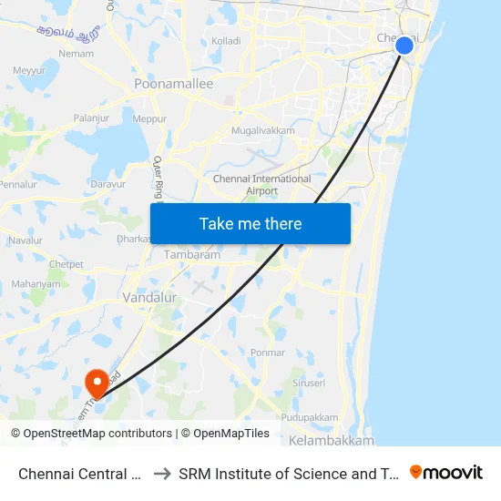 Chennai Central Station to SRM Institute of Science and Technology map