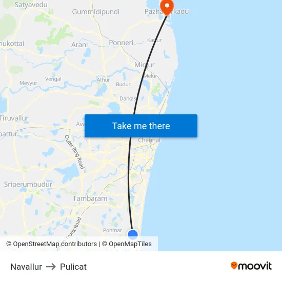 Navallur to Pulicat map