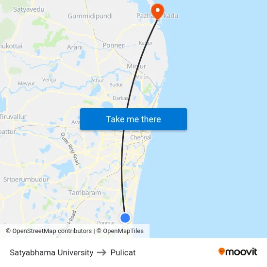 Satyabhama University to Pulicat map