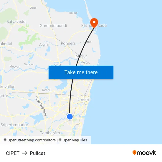 CIPET to Pulicat map