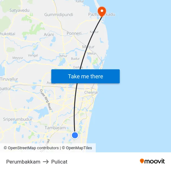 Perumbakkam to Pulicat map