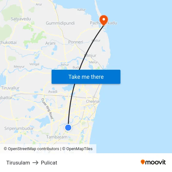 Tirusulam to Pulicat map