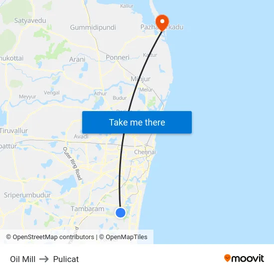 Oil Mill to Pulicat map