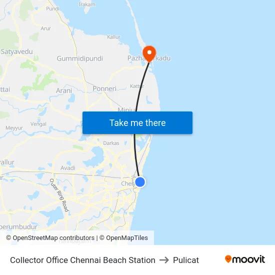 Collector Office Chennai Beach Station to Pulicat map