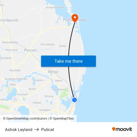 Ashok Leyland to Pulicat map