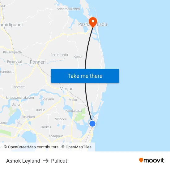 Ashok Leyland to Pulicat map