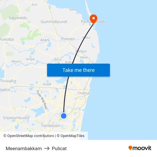Meenambakkam to Pulicat map