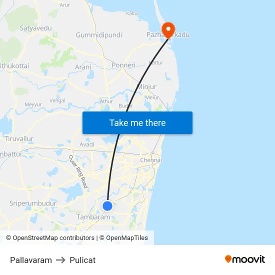 Pallavaram to Pulicat map