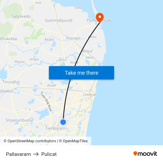 Pallavaram to Pulicat map