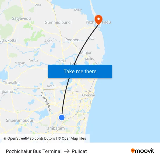 Pozhichalur Bus Terminal to Pulicat map