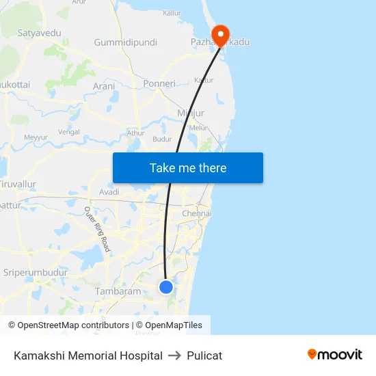 Kamakshi Memorial Hospital to Pulicat map