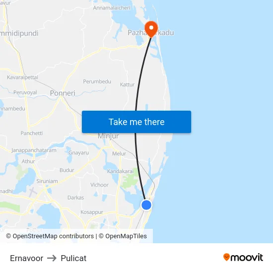 Ernavoor to Pulicat map