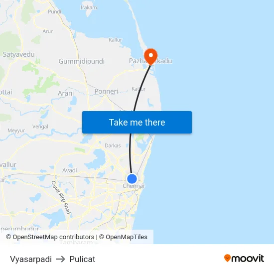 Vyasarpadi to Pulicat map
