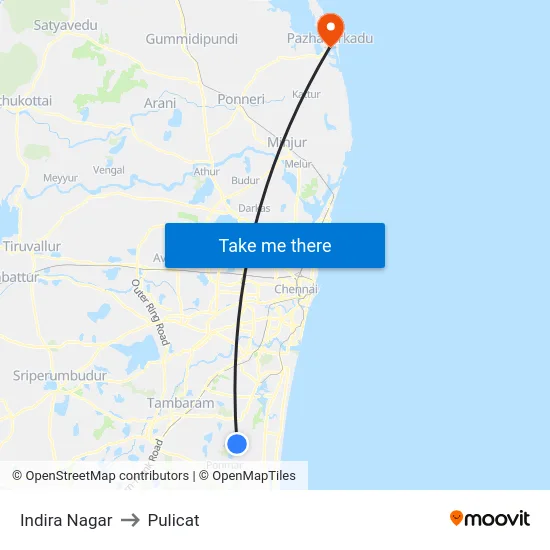 Indira Nagar to Pulicat map