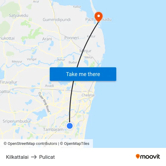 Kilkattalai to Pulicat map